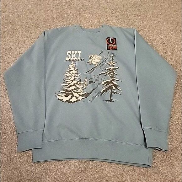 Pullover Graphic Front GREEN  sweatshirt‎  Aspen SKI  Colorado Women - Picture 1 of 6